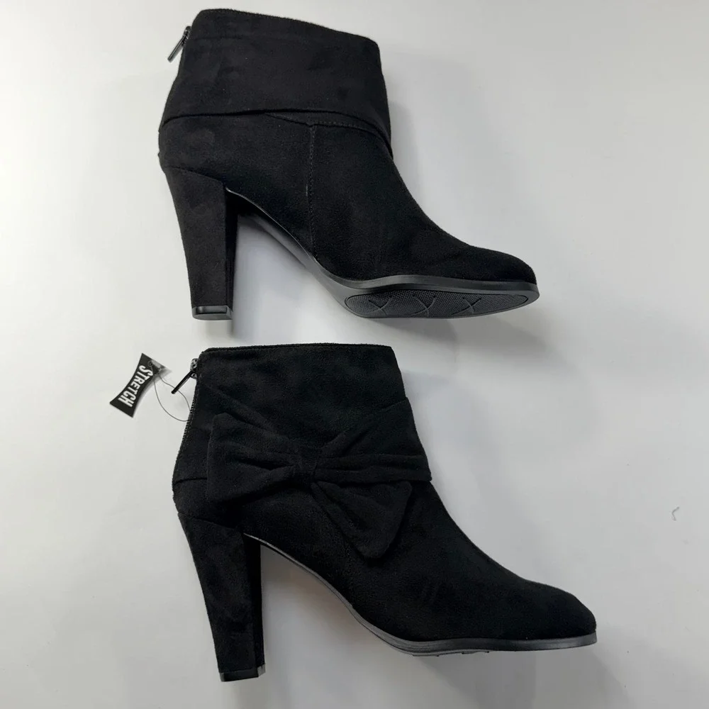 NEW Coach‎ and Four Odalis Boot Womens 7.5 Black Suede Ankle Bow Zipper Coquette